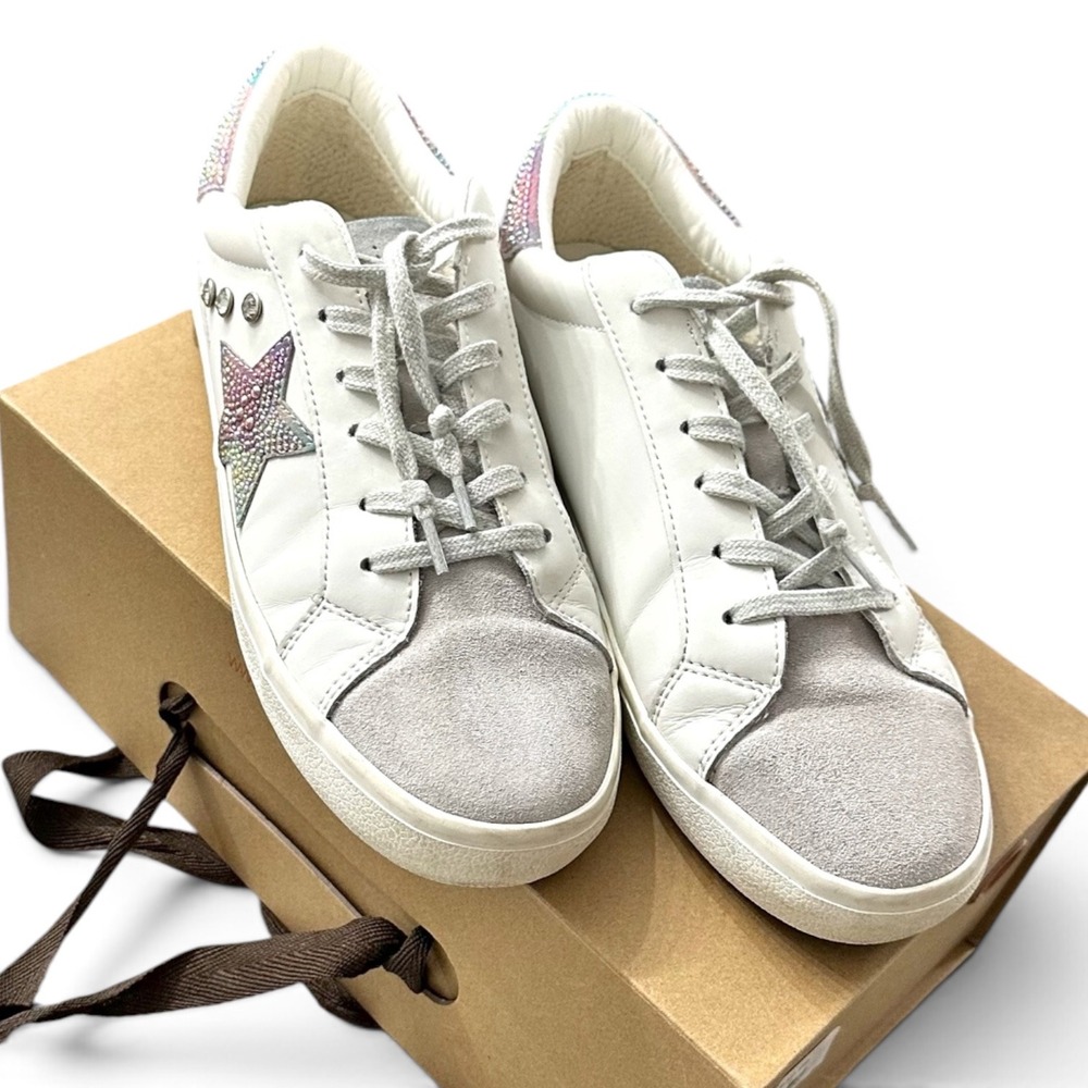 Vintage Havana Fara 1 White Leather Rhinestone Star Sneakers Womens 9 Grey Suede